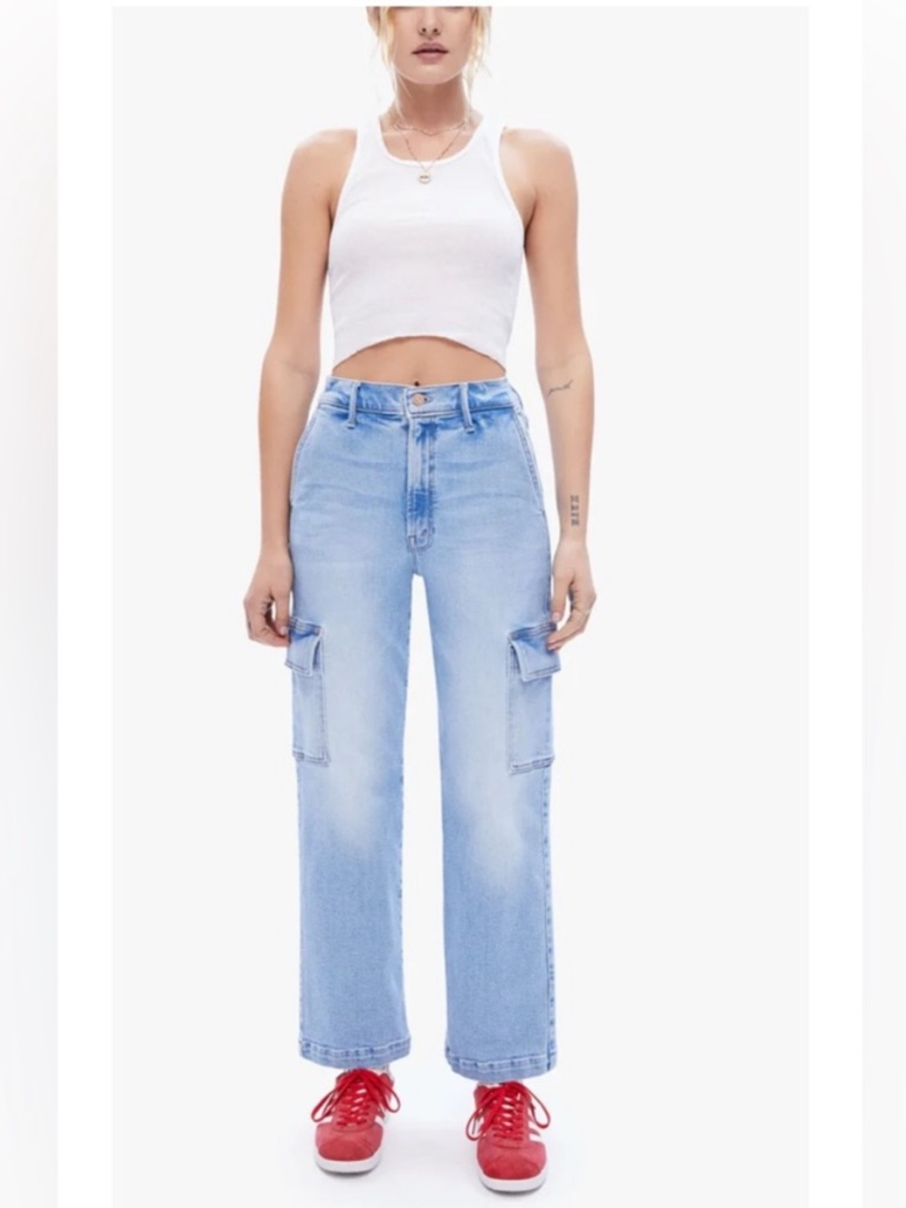 MOTHER Denim Straight Up Rambler Cargo Ankle High Rise Wide Leg Jeans size 27